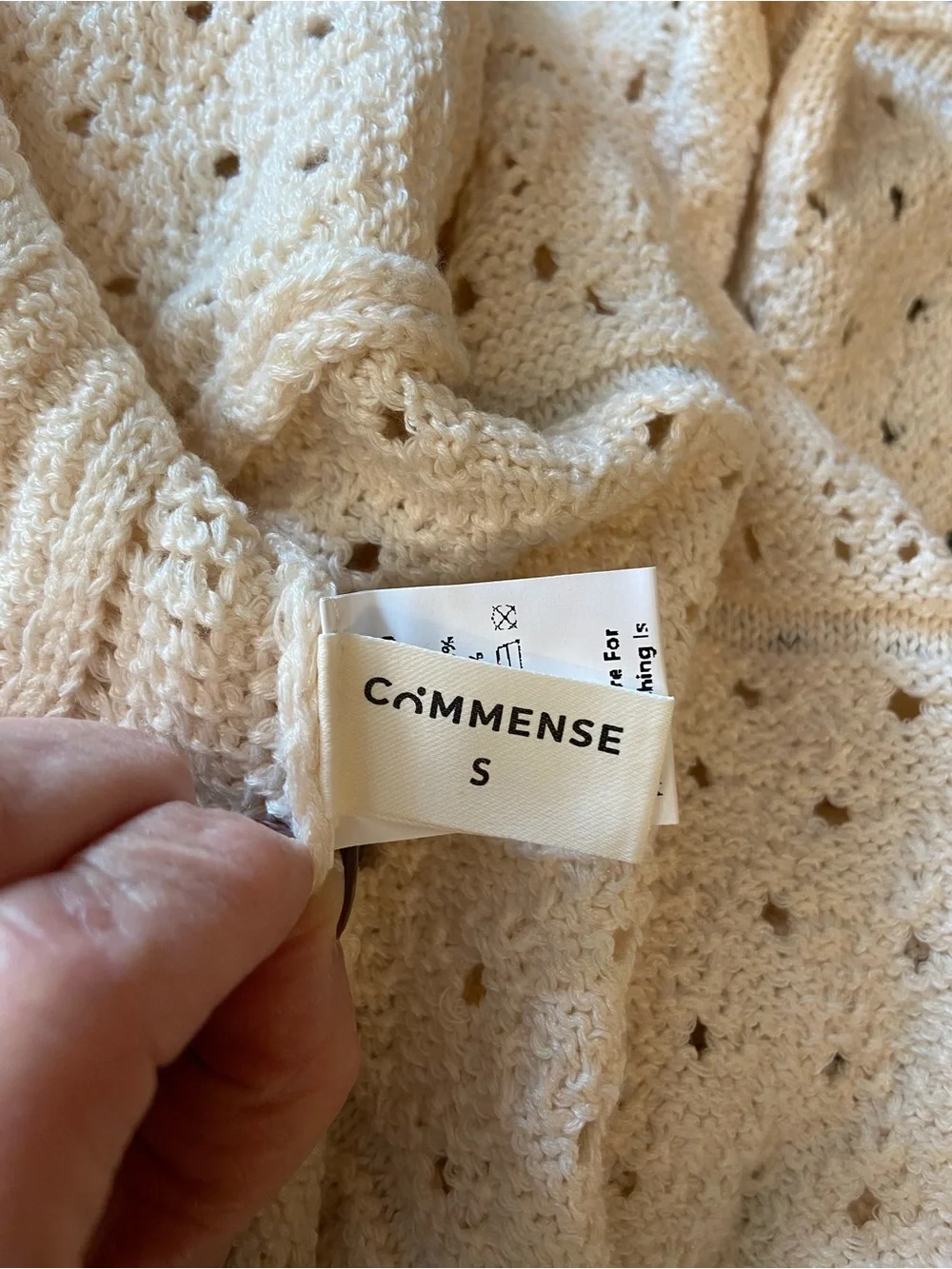 Commense Cream Knit Spaghetti Strap Maxi Dress with Black Trim